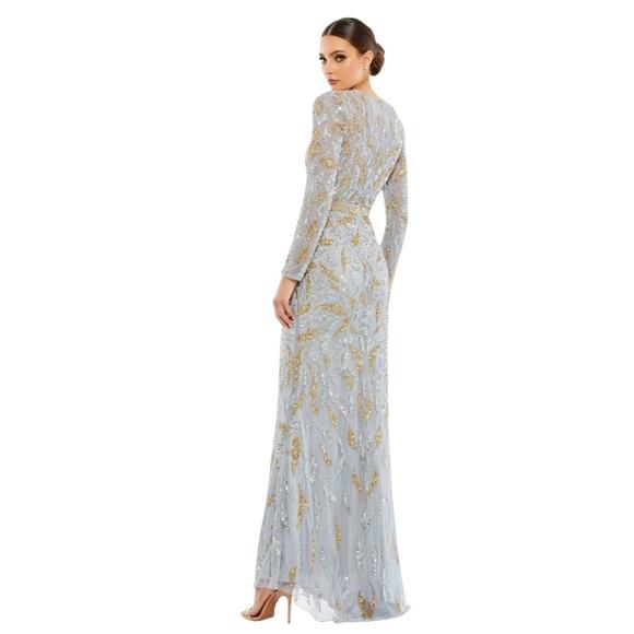 Mac‎ Duggal 5124 Platinum Gold Sequin Beaded Long Sleeve Dress Size 10 $598 - Picture 3 of 9